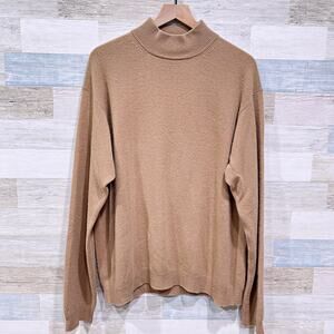 Scotland Made 100% Pure Cashmere Mockneck Sweater Tan Raglan Sleeve Mens Large